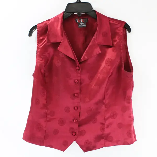 R&K Originals Women's Wine Red Asian-Inspired Button-Up Vest Size 10 FLAWED