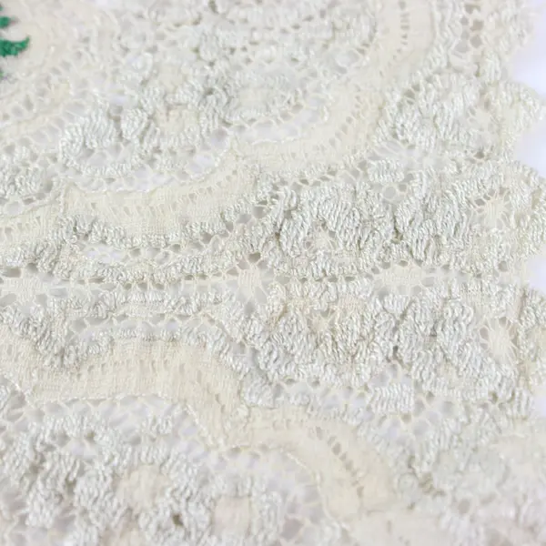 Set of 2 Beige Lace Doilies Floral Cross-Stitch Embroidered Table Decor