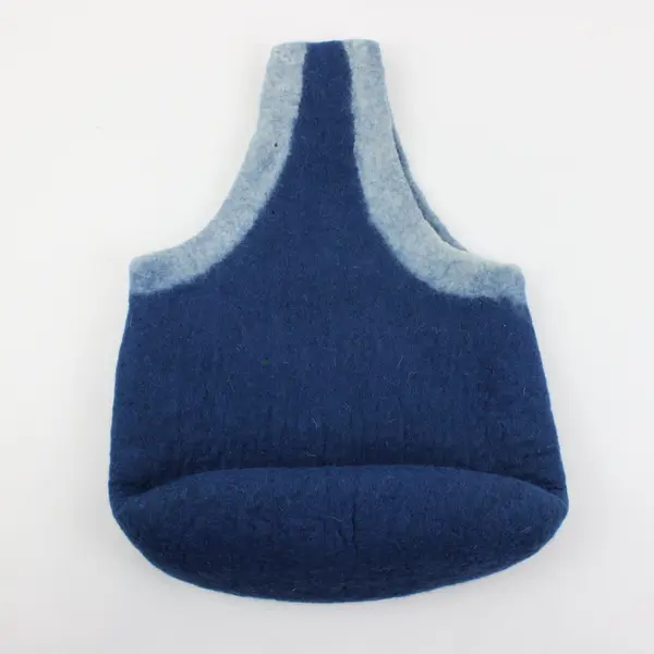 Unbranded Blue Felt Hobo Handbag Purse Zipper Closure 12x10x4 in Pre-Owned