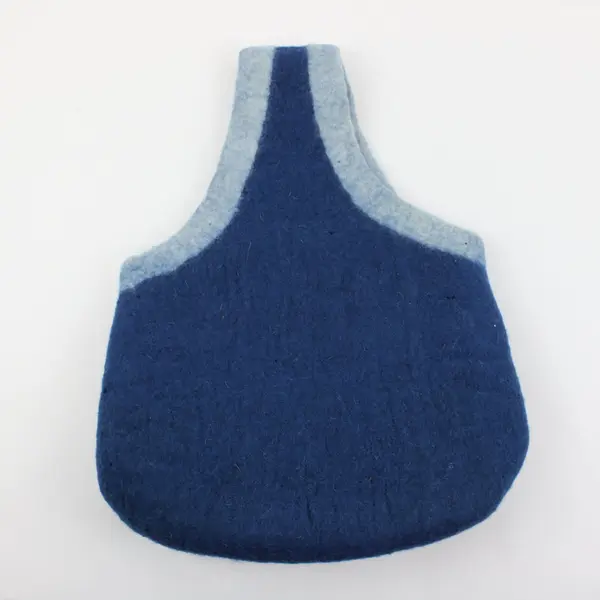 Unbranded Blue Felt Hobo Handbag Purse Zipper Closure 12x10x4 in Pre-Owned