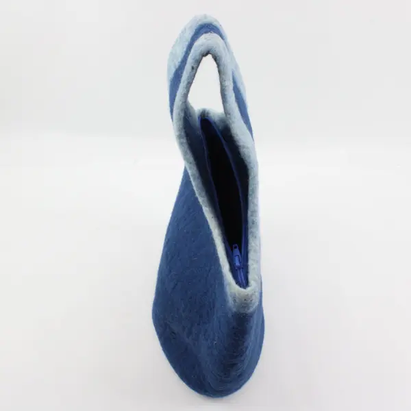 Unbranded Blue Felt Hobo Handbag Purse Zipper Closure 12x10x4 in Pre-Owned