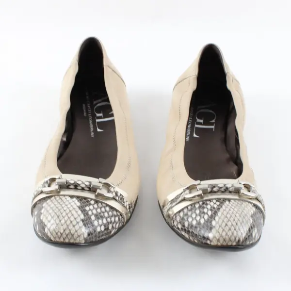 AGL Women's Beige Leather Faux Snakeskin Ballet Flats Size 38 (7)