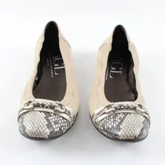 AGL Women's Beige Leather Faux Snakeskin Ballet Flats Size 38 (7)