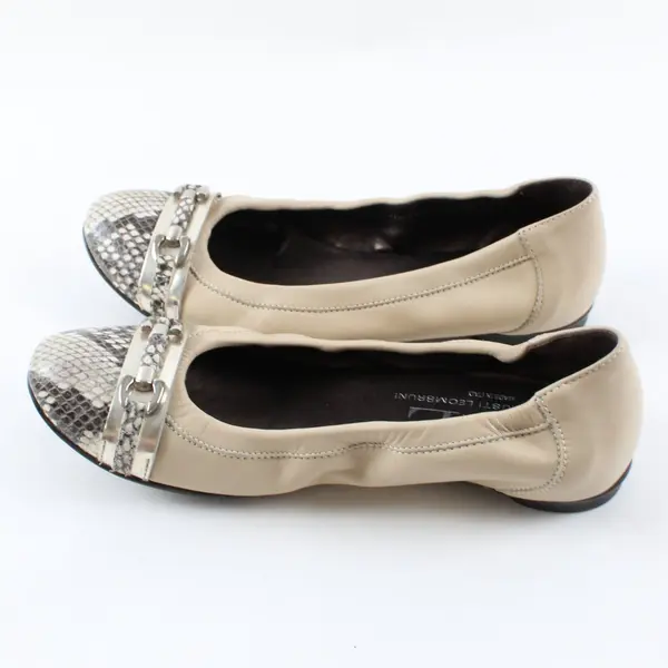 AGL Women's Beige Leather Faux Snakeskin Ballet Flats Size 38 (7)