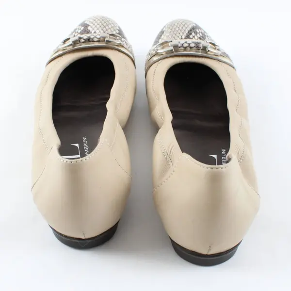 AGL Women's Beige Leather Faux Snakeskin Ballet Flats Size 38 (7)