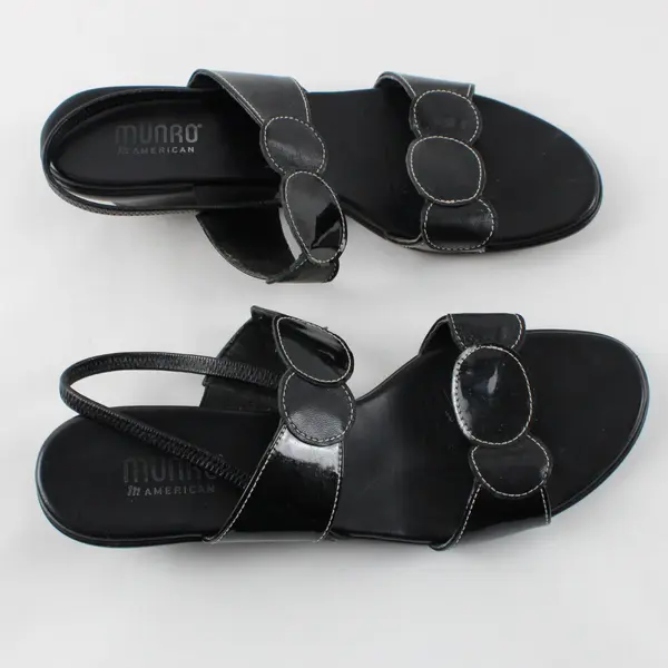Munro American Women's Black Faux Leather Strappy Sandals Size 9.5