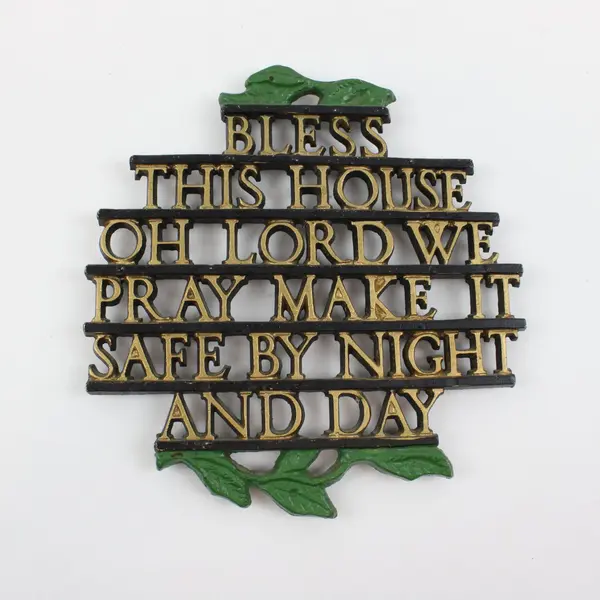 Bless This House Metal Wall Plaque Trivet Christian Prayer 