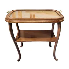 Vintage Mahogany Tray Table Removable Glass Brass Handles - Local Pickup Only