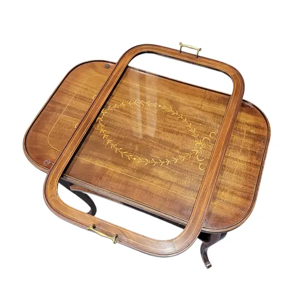 Vintage Mahogany Tray Table Removable Glass Brass Handles - Local Pickup Only