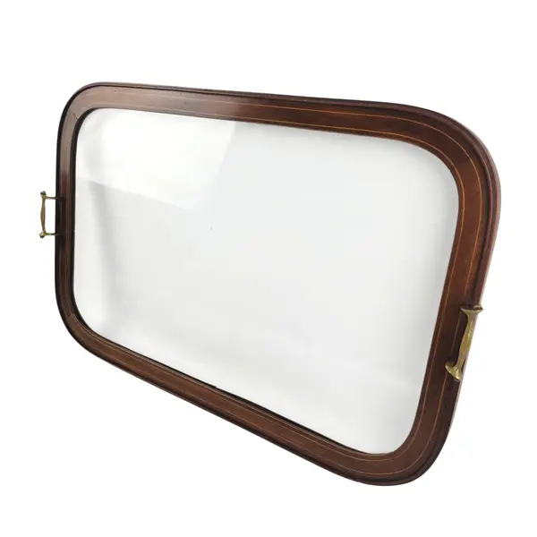 Vintage Mahogany Tray Table Removable Glass Brass Handles - Local Pickup Only