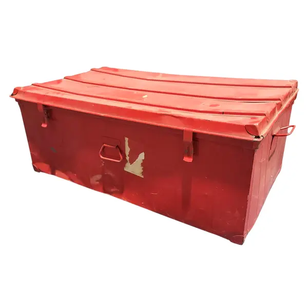 Red Metal Rolling Storage Trunk Chest on Wheels Pull Handle - Local Pickup Only