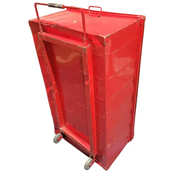 Red Metal Rolling Storage Trunk Chest on Wheels Pull Handle - Local Pickup Only