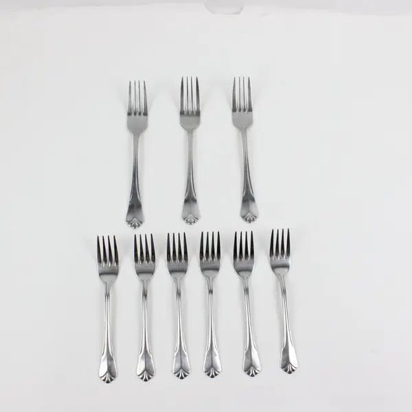 Lot of 9 Farberware Bevel Bay Forks 6in & 7.5in Used