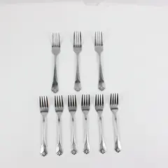 Lot of 9 Farberware Bevel Bay Forks 6in & 7.5in Used