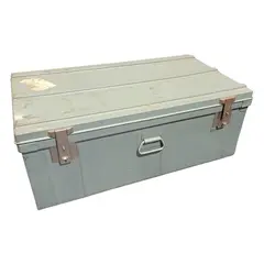 Vintage Large Metal Storage Chest Trunk Gray Locking Tool Box