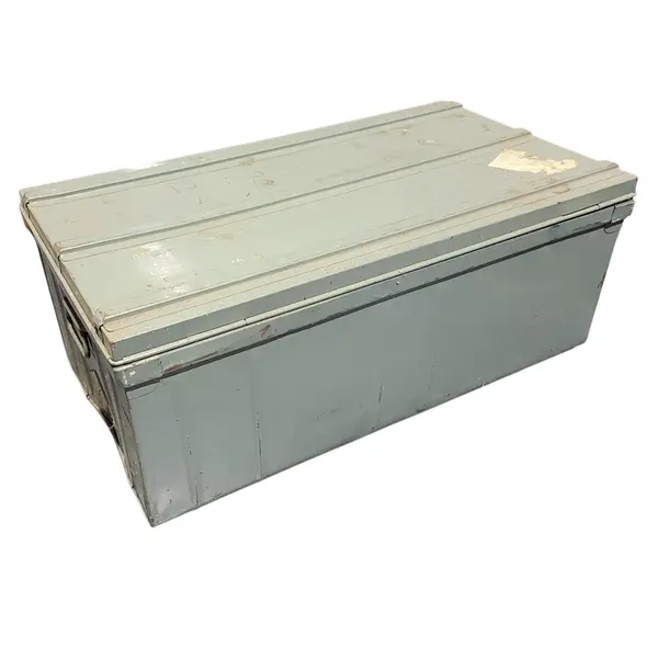 Vintage Large Metal Storage Chest Trunk Gray Locking Tool Box
