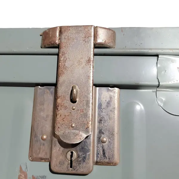 Vintage Large Metal Storage Chest Trunk Gray Locking Tool Box