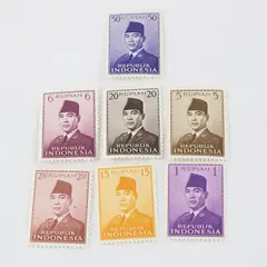 Lot Of 7 Indonesia 1950s President Sukarno 1/2.5/5/6/15/20/50Rp Stamps MH OG
