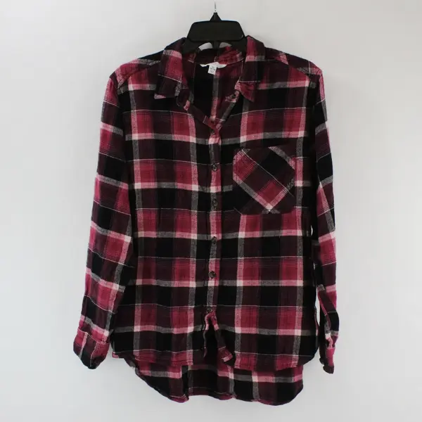 Time and Tru Women's Pink Black Plaid Button-Up Shirt XL 16-18