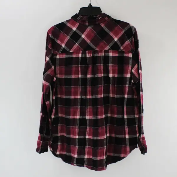 Time and Tru Women's Pink Black Plaid Button-Up Shirt XL 16-18