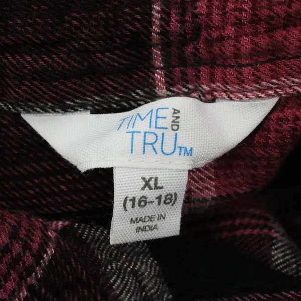 Time and Tru Women's Pink Black Plaid Button-Up Shirt XL 16-18
