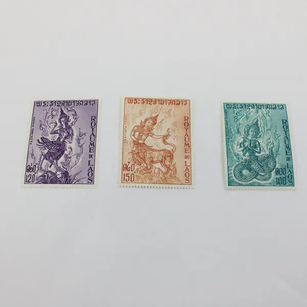 Set Of 3 Laos 1972 Woodcarvings Airmail Stamps SC #C91-93 Mint Hinged 