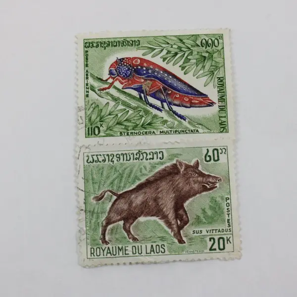 Lot Of 5 Laos 1958-1974 Stamps Used On Paper
