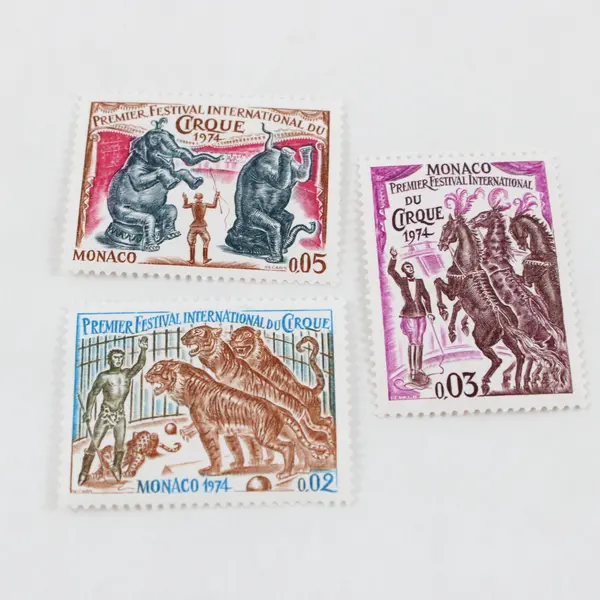 Lot Of 3 Monaco 1974 Circus Festival Stamps SC #949-51 Mint Lightly Hinged