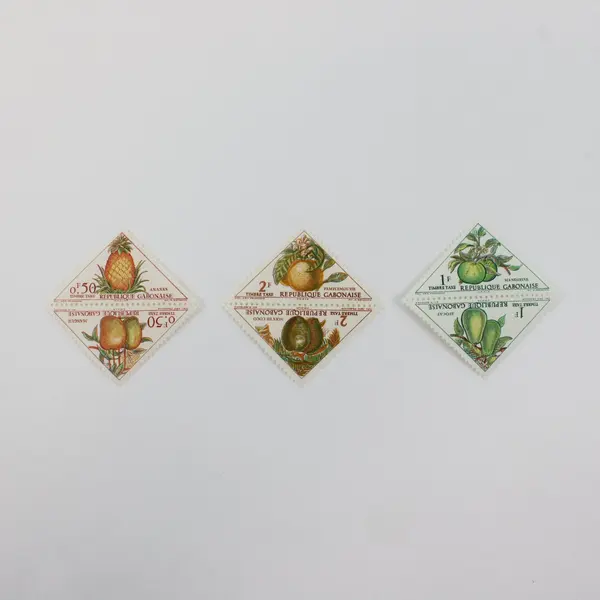 Lot of 6 Gabon 1962 Fruit Triangles Scott J34-39 MNH 3 Joined Inverted Pairs