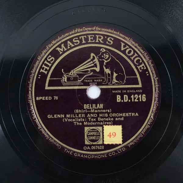 Glenn Miller Orchestra Delilah/I'll Never Smile Again 10" Shellac Record