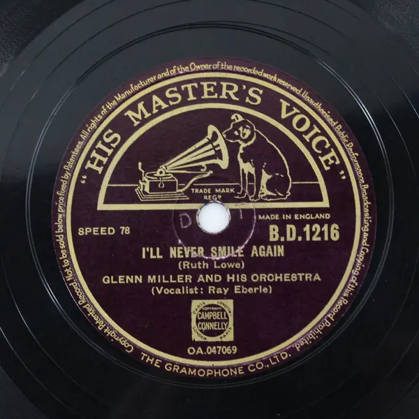 Glenn Miller Orchestra Delilah/I'll Never Smile Again 10" Shellac Record