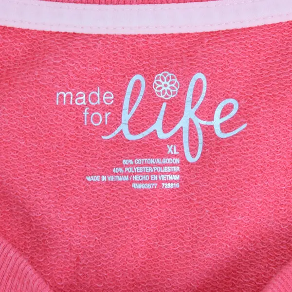 Made For Life Women's XL Coral Floral Graphic T-Shirt Kangaroo Pocket
