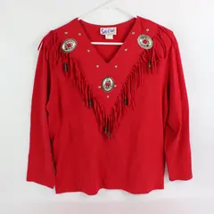 Sas'sa Women's Large Red Western Long Sleeve Shirt Collar Stain