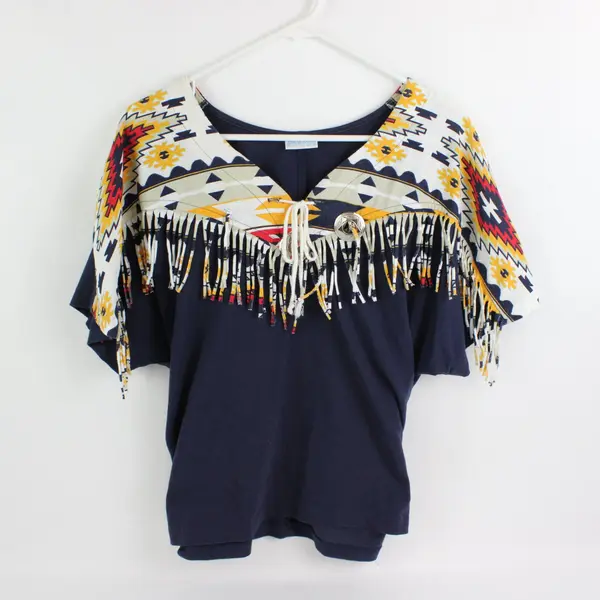 Southwestern Style Short Sleeve Top Women's Large FLAWED