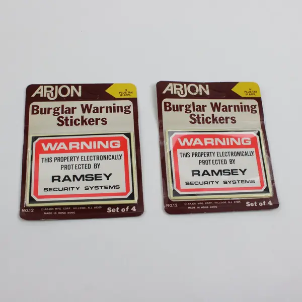 Lot of 2 Packs (4 in each) Vintage Arjon Burglar Warning Stickers, Sealed #12 