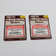 Lot of 2 Packs (4 in each) Vintage Arjon Burglar Warning Stickers, Sealed #12 