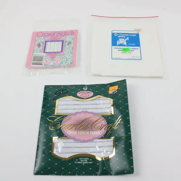 Lot of 3 Cross Stitch Fabric Charles Craft Zweigart Waste Canvas 14ct Cotton