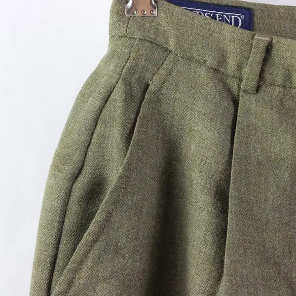 Lands' End Women's Petite Size 8 Army Green Wool Dress Pants Straight Leg