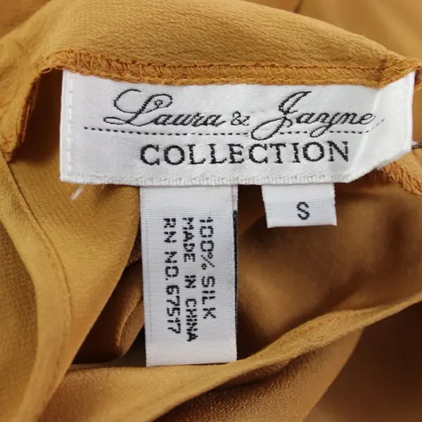 Laura & Jayne Mustard Silk Short Sleeve Blouse Women's Small