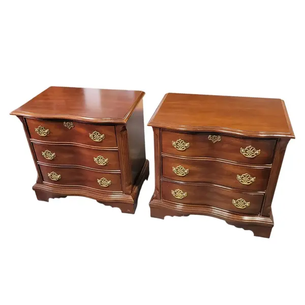 Matching Pair 3-Drawer Nightstands Cherry Finish Brass Hardware - Local Pickup