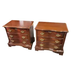 Matching Pair 3-Drawer Nightstands Cherry Finish Brass Hardware - Local Pickup