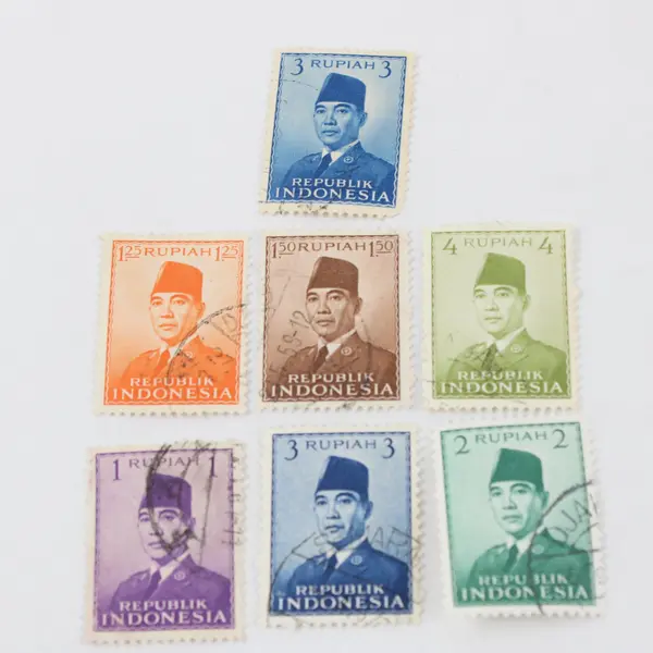 Lot Of 7 Indonesia 1950s President Sukarno 1/1.25/1.5/2/3/4Rp Stamps Used