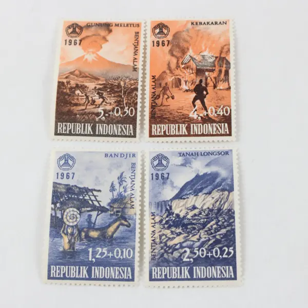 Lot Of 4 Indonesia 1967 Natural Disaster Stamps Mint Hinged OG