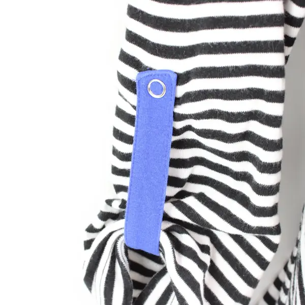Christopher & Banks Women's PM Striped Roll-Tab Sleeve Top Black Blue White