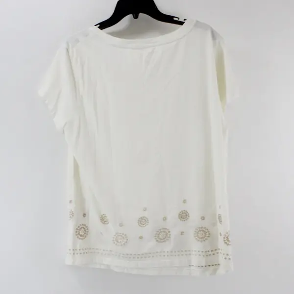 White Stag Off-White Short Sleeve Top Gold Embroidered Circular Pattern XL