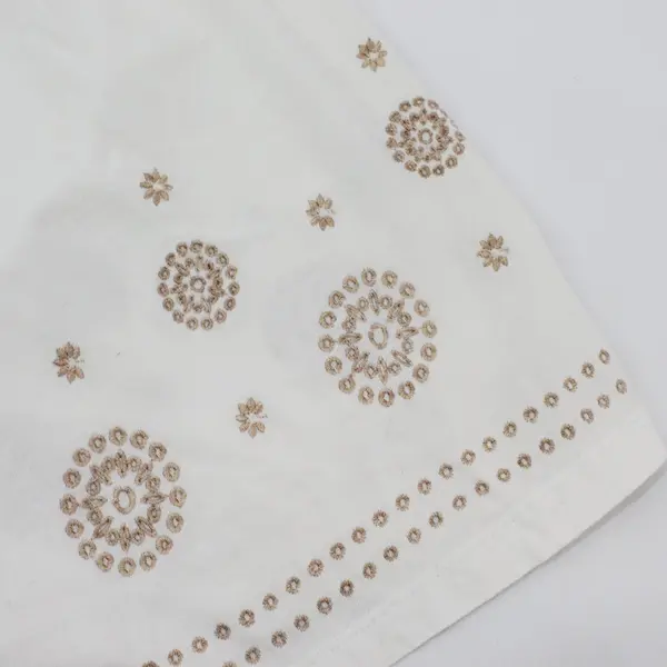 White Stag Off-White Short Sleeve Top Gold Embroidered Circular Pattern XL