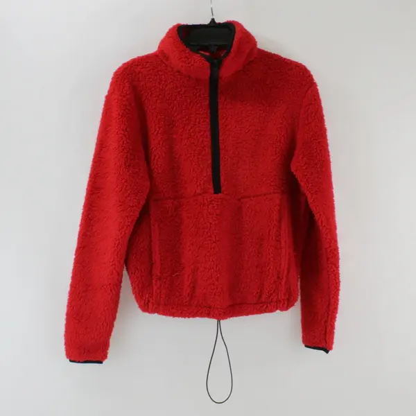 No Boundaries Juniors XS (1) Red Sherpa Fleece Quarter Zip Pullover Light