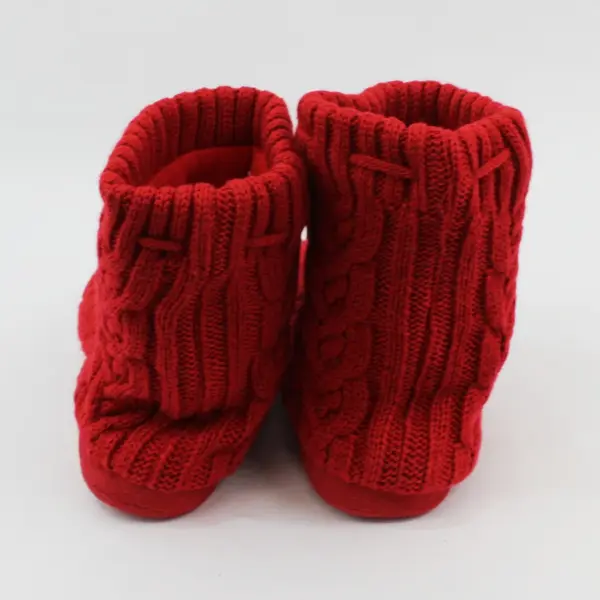 Women's Red Cable Knit Slipper Socks Boots Puff Balls Traction Dots Size M