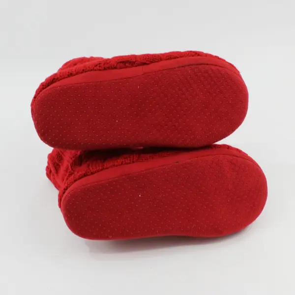 Women's Red Cable Knit Slipper Socks Boots Puff Balls Traction Dots Size M