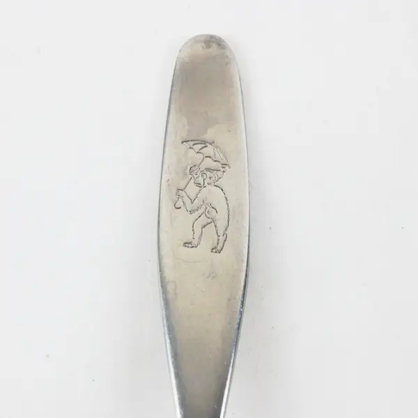 Selandia Unknown Pattern 18/8 SS Children's Food Pusher Engraved Monkey 4.5"